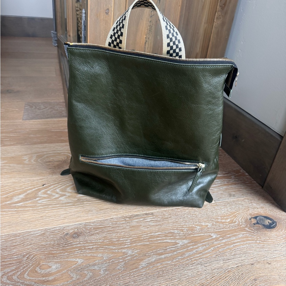 Olive Green Leather Backpack
